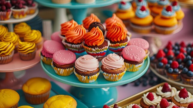 Charity bake sale with colorful treats, inviting atmosphere