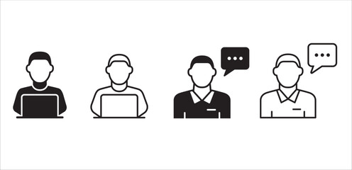 Customer service and support icon set. Help and support call icons. Entrepreneur symbol. Vector icon illustration. Contain symbol of Live chat, female or male receptionist and operator.