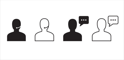 Customer service and support icon set. Help and support call icons. Entrepreneur symbol. Vector icon illustration. Contain symbol of Live chat, female or male receptionist and operator.