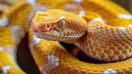 Fototapeta premium Closeup of a Yellow and White Snake