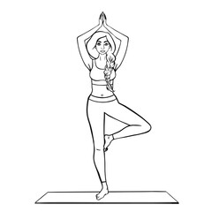 Yoga, assana pose tree, coloring line