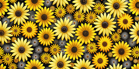 Seamless pattern with colorful Yellow and Black daisies background