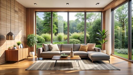 Minimalist Modern Living Room with a Touch of Nature  Generative AI