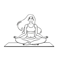 Yoga, assana lotus pose, coloring outline illustration