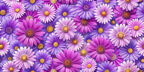 Seamless pattern with colorful Purple and pink daisies background