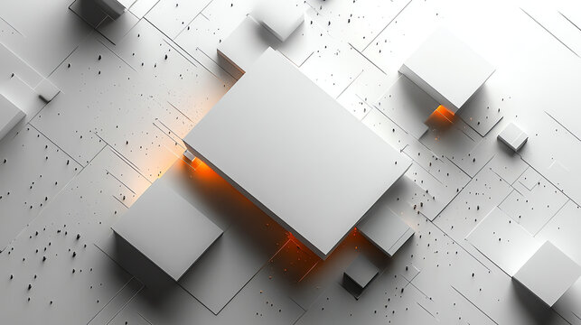  A white, textured surface with many white cubes scattered on it. 