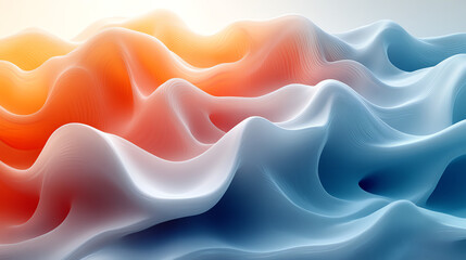 Fototapeta premium An abstract design of flowing, wavy shapes in cool blue and warm orange and white colors.