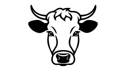 black and white cow portrait outline