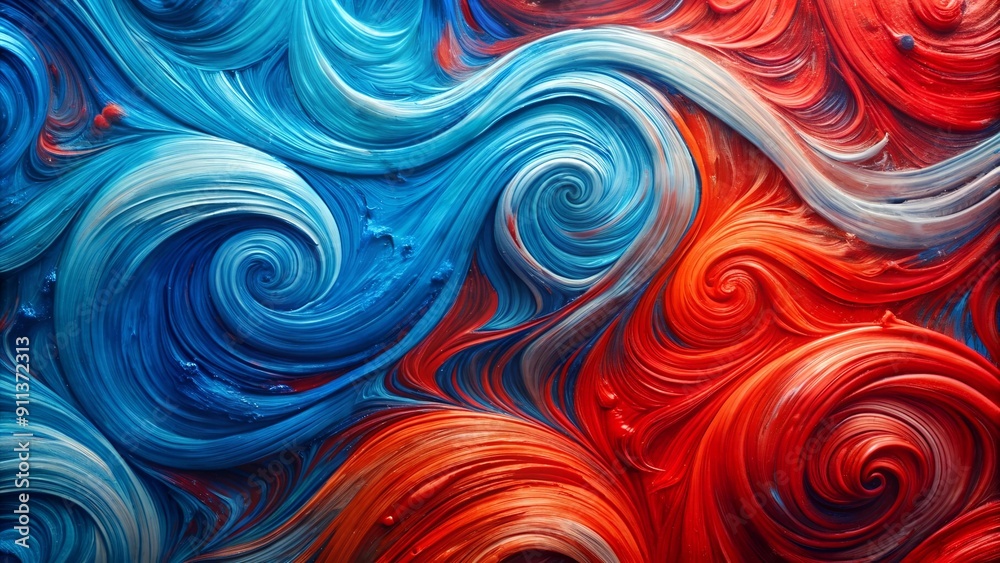 Canvas Prints Abstract Symphony of Red and Blue: A Kaleidoscope of Swirls and Textures  Generative AI