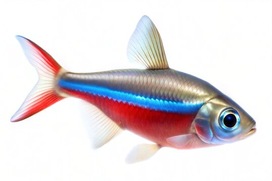 Aquarium Paracheirodon Fish on white background.