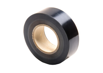 A black electrical tape roll used for insulation and electrical purposes. Isolated on transparent background, png.