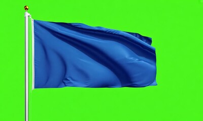 Colored blue flag waving in the wind on green screen. Generative AI