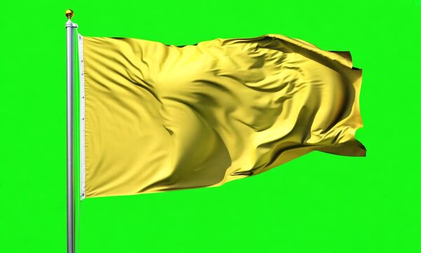 Colored yellow flag waving in the wind on green screen. Generative AI