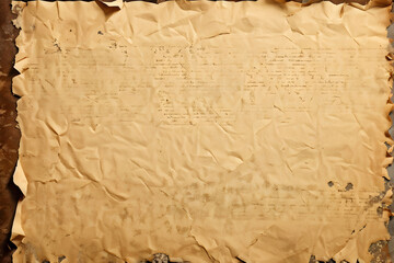 Processed collage of ancient scroll sheet of brown aged paper texture. Background for banner, backdrop or texture for 3D mapping

