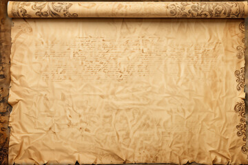 Processed collage of ancient scroll sheet of brown aged paper texture. Background for banner, backdrop or texture for 3D mapping