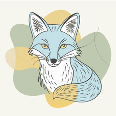 Fototapeta premium Vector illustration of a fox against a background of colorful blue, olive, and orange autumn splashes. Perfect for seasonal wildlife designs, nature-themed artwork, and cozy fall decorations. Ideal fo
