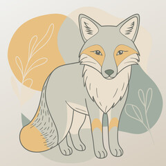 Obraz premium Vector illustration of a fox against a background of colorful blue, olive, and orange autumn splashes. Perfect for seasonal wildlife designs, nature-themed artwork, and cozy fall decorations. Ideal fo