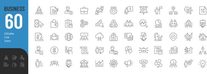 Business  Line Editable Icons set. Vector illustration in modern thin line style of finance and management related icons: planning, partnership, analytics, and more. Pictograms and infographics
