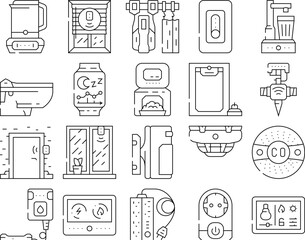 smart home control icons set vector. technology network, wireless digital, internet app, house iot, device, remote smart home control black contour illustrations