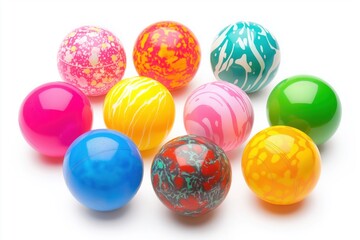 Obraz premium Bright colored bouncy balls placed on a white background
