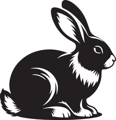 A black and white vector silhouette rabbit with a white background