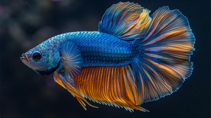 Fototapeta premium Vibrant Betta Fish Displaying Fins..