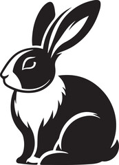 A black and white vector silhouette rabbit with a white background