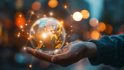 Fototapeta premium glowing world in hands of businessman. - business global concept.