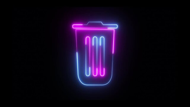 Neon Line Trash can icon isolated in black background. neon trash icon animation. 4k