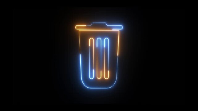 Neon Line Trash can icon isolated in black background. neon trash icon animation. 4k