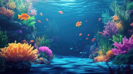 Obraz premium An underwater scene with vibrant coral reefs and colorful fish swimming, perfect for marine-themed campaigns.