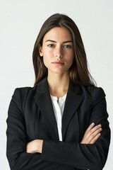 Fototapeta premium Corporate woman with blank background for advertising.