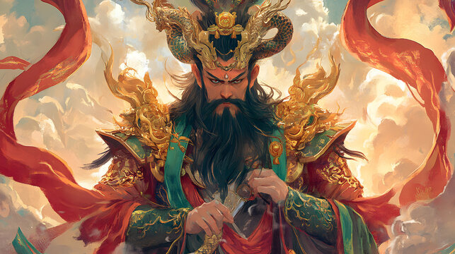 Chinese god Caishen, god of wealth illustration