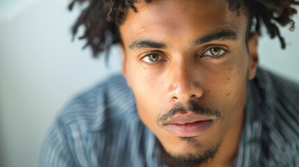 Obraz premium Determined look of an Afro-Latino professional meeting the viewer's gaze.