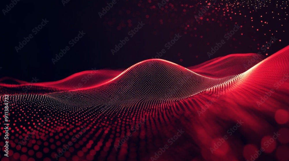 Wall mural an abstract geometric pattern of metallic red dots on a black-red spot lighting background. a concep