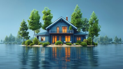Obraz premium White house of dream with white fence, garden and trees on opened pages of magazine. Unusual 3d illustration. Travel and camping concept. ai generated