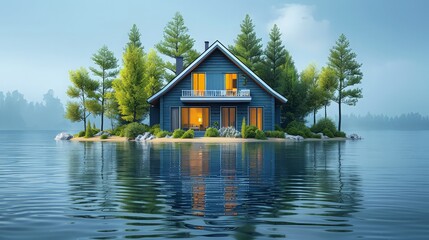 White house of dream with white fence, garden and trees on opened pages of magazine. Unusual 3d illustration. Travel and camping concept. ai generated