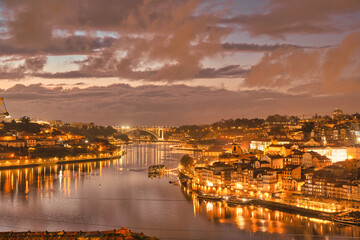 sunset over the river, porto, protugal