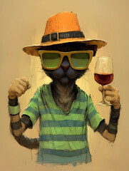 black cat with hat and sunglasses