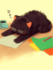 Sleeping cat, working overtime