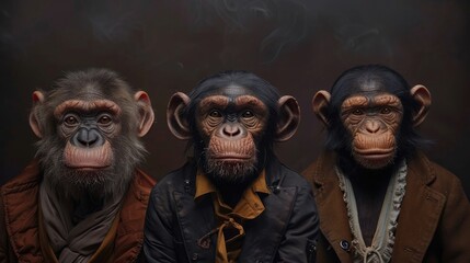 Four anthropomorphic animals standing in a row