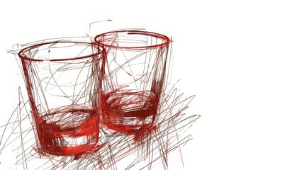 Scribble, alcohol glass, red marker isolated on white