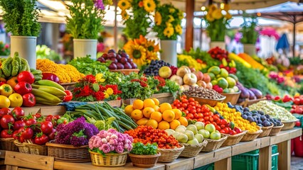 Vibrant Harvest Abundance: A Colorful Farmers Market Stall  generative AI