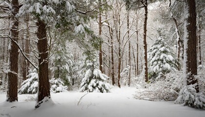 Obraz premium Peaceful Winter Forest Blanketed in Fresh Snow