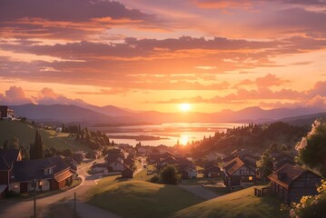 Obraz premium European townscape at sunset