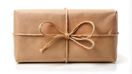 Rustic Elegance: A Kraft Paper Gift with Twine Bow on a White Background  Generative AI