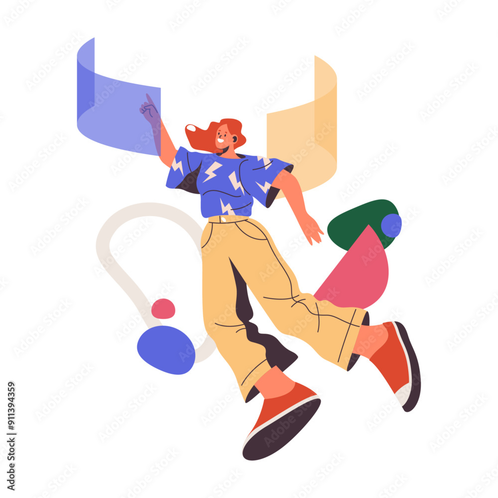 Leinwandbilder employee or manager working on project tapping on futuristic screen, flat cartoon vector illustratio