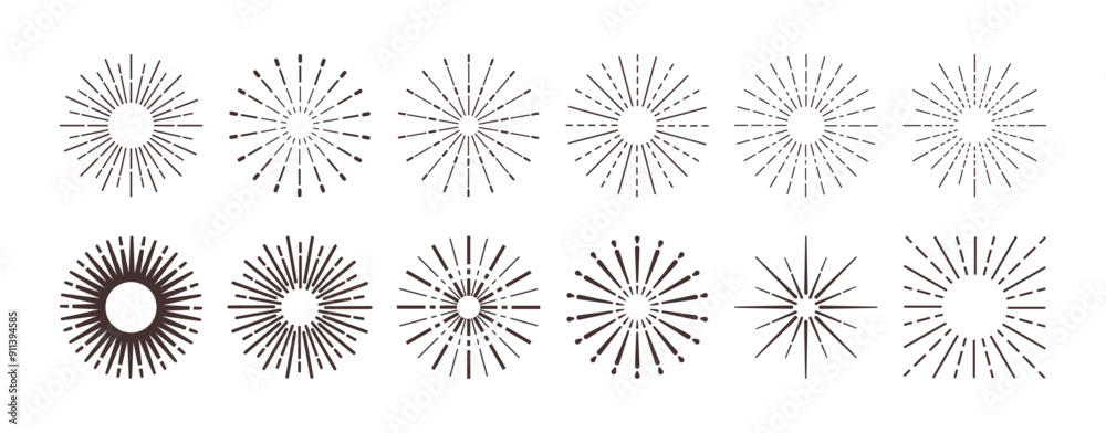Aufkleber sunburst or flare with rays, isolated design element for frames and borders, labels or badges, firew