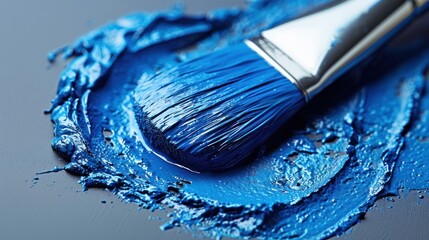 Fototapeta premium Blue Paintbrush on Canvas