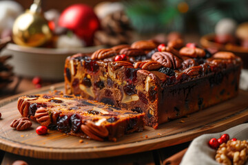Fototapeta premium Festive fruitcake with mixed nuts